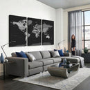 Black World Map Wall Art Canvas Print – Detailed Map of the