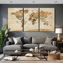 Rustic Vintage World Map Canvas Print – Framed Modern