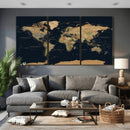 Vintage World Map Canvas on the Dark Background Wall Art