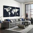 Black World Map Wall Art Canvas Print for Home Office and