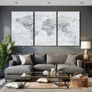Push Pin World Map Canvas Print - Detailed Vintage World Map