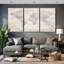 Antique Style World Map Canvas Print - Vintage Detailed