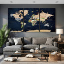 Minimalist World Map Canvas Wall Art - Watercolor Blue and
