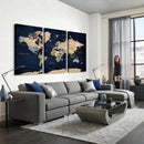 Minimalist World Map Canvas Wall Art - Watercolor Blue and