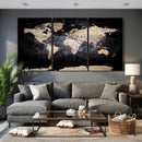 Grunge World Map Wall Art | 3-Panel Large Beige and Brown