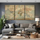 World Map Wall Art Canvas Print, Rustic Map Print, Framed