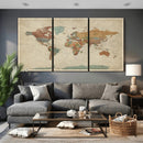 World Map Wall Art Canvas Print, Framed Rustic Atlas Art