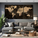 Brown World Map Canvas Print – Modern Travel Map Wall Art,