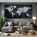 Black World Map Canvas Print – Detailed Map for Couples and