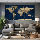 Navy Blue World Map Canvas Print – Detailed Map Minimal Navy