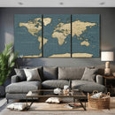 Minimal Vintage World Map Canvas Wall Art Print, Neutral