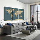 Minimal Vintage World Map Canvas Wall Art Print, Neutral