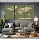 Vintage World Map Canvas Wall Art Print, Classic Global Map