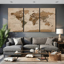 World Map Canvas Wall Art Print, Detailed Global Map Artwork