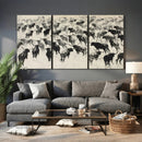 Longhorn Cattle Canvas Wall Art, Black White Stampede Ink by MyGreatCanvas | Canvas Wall Art Prints | Photo Prints & Wall Decor