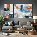 Blue Teal Abstract Canvas Wall Art, Modern Textured Painting Print, Navy Orange White Contemporary Art, Neutral Living Room Decor, Office Art by MyGreatCanvas | Canvas Wall Art Prints | Photo Prints & Wall Decor