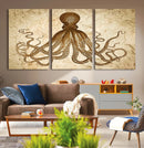 Sepia Octopus Wall Art Abstract Animal Canvas Print