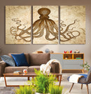 Sepia Octopus Wall Art Abstract Animal Canvas Print