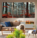 Autumn Forest Wall Art – Enchanting Red Leaves Canvas Print,