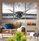 Longhorn Black and White Wall Art – Rustic Western Bull