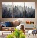 Misty Forest Canvas Wall Art – Monochrome Triptych Pine Tree by MyGreatCanvas | Canvas Wall Art Prints | Photo Prints & Wall Decor
