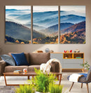 Misty Mountain Sunrise Triptych Canvas Print – Autumn