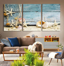 Seashells on Rustic Wooden Background, Seashells Wall Art