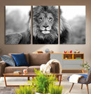 Black and White Lion Canvas Wall Art – Animal Print Artwork