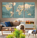Classic World Map Canvas Print – Framed Vintage Map Wall