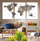 Modern Metallic World Map Canvas Wall Art – Framed