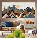 Abstract Wood Panel Effect Mountain Range Top Wall Art
