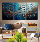 Modern Abstract Fish Shoal Wall Art Canvas Print, Colorful