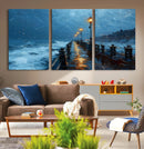 Stormy Night at Beach Pier Oil Painting Large Wall Art