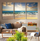 Golden Sunset Beach Triptych Canvas Wall Art for Living Room