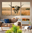 Texas Cow Longhorn Wall Art Canvas Print for Farm House Wall