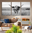 Texas Cow Longhorn Wall Art Canvas Print for Farm House Wall