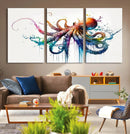 Watercolor Vibrant Octopus Wall Art Canvas Print | Abstract