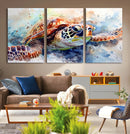 Watercolor Sea Turtle Wall Art Canvas Print - Vibrant Ocean