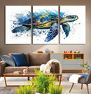 Turtle Wall Art Canvas Print, Framed Watercolor Turtle Art