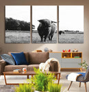 Black and White Highland Cow Wall Art Canvas Print | Rustic