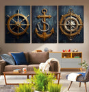 Boat Anchor Compass With Rope Wall Art Canvas Print | Beach
