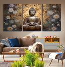 Golden Buddha Wall Art Canvas Print | Zen Meditation Floral