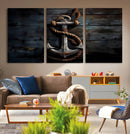 3 Panel Grunge Abstract Anchor Wall Art Canvas Print Set
