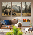 Rustic Grizzly 399 Bear Family Wall Art Canvas Print
