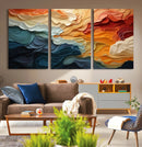 Blue Orange Abstract Wave Wall Art Canvas Print, Framed Blue