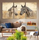 Chines Ink Style Grunge Horses Wall Art Canvas Print