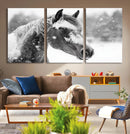 Black Horse Winter Wall Art | Ready to Hang and Framed |