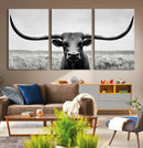 Longhorn Bull Canvas Print | Rustic Farmhouse Wall Art |