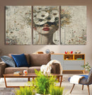 Abstract Floral Women Patel Wall Art Canvas Print