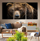 Grizzly Brown Bear Canvas Wall Art, Wildlife Animal Canvas